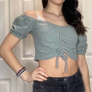 green tied crop top
